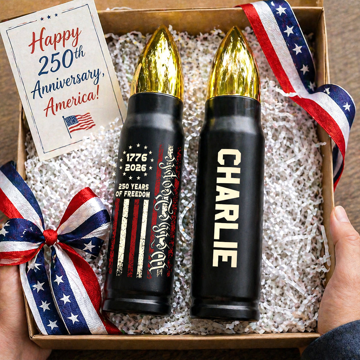 We The People Custom Name - Personalized Bullet Tumbler - United States 250th Anniversary Keepsake USA Patriotic, 4th of July Gifts