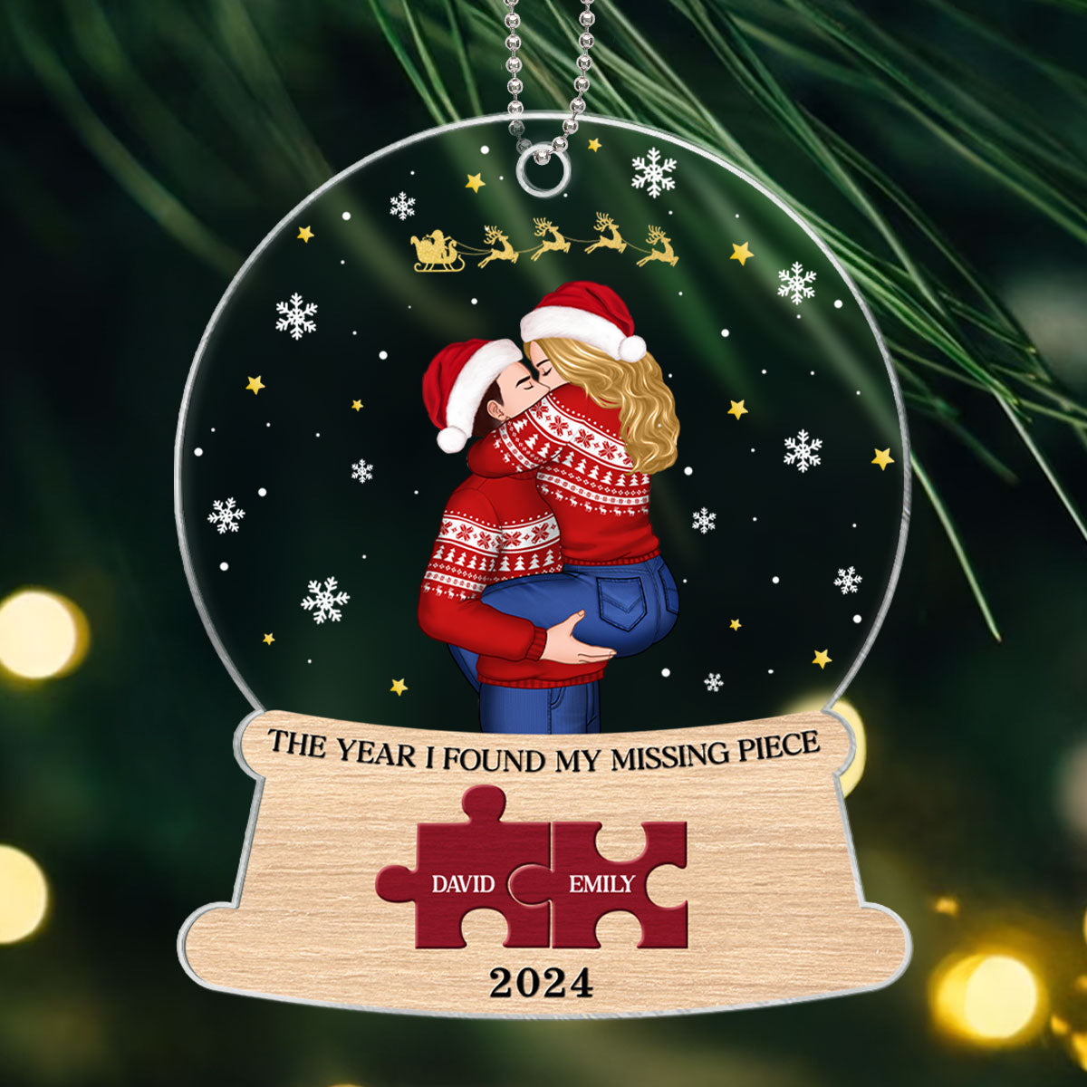 Christmas Couple The Year I Found My Missing Piece Snow Globe Personalized Acrylic Ornament