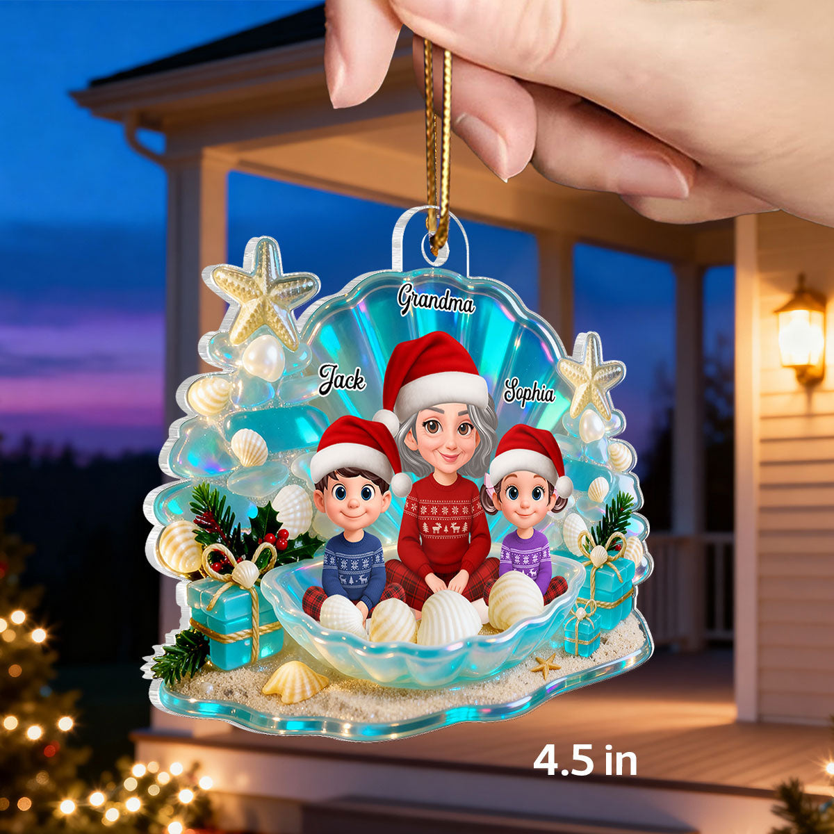 3D Effect Seashell Grandma Grandkids Christmas Together - Personalized Acrylic Ornament