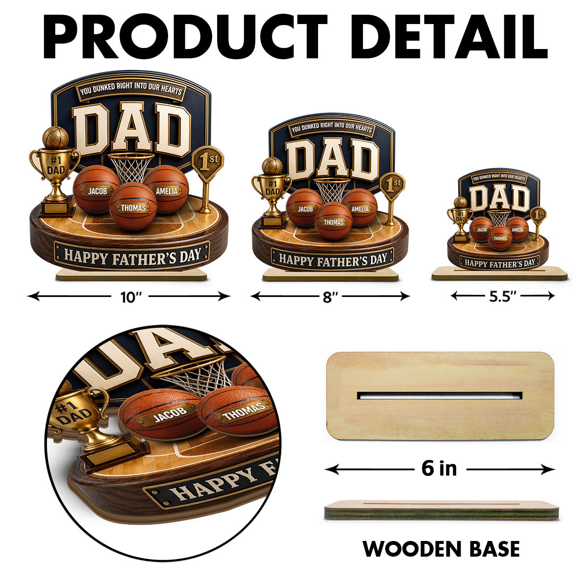 Basketball Trophy You Dunked Right Into Our Hearts - Personalized 2-Layered Wooden Plaque -  Gift For Dad, Husband
