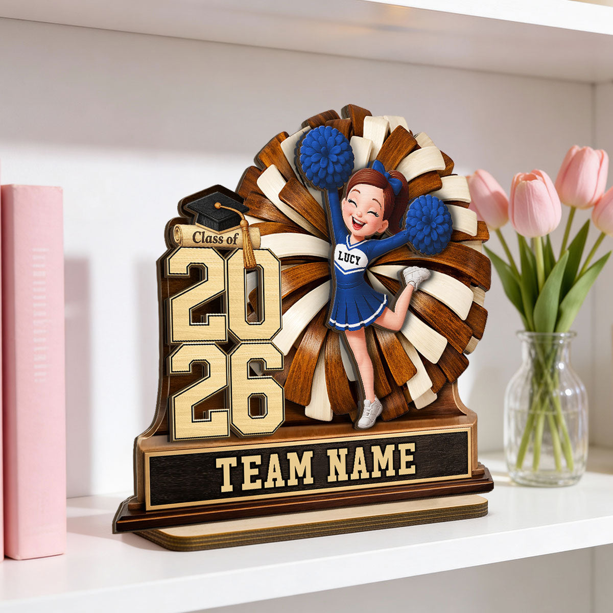 Cheerleader Senior Keepsake 2D Flat - Personalized 2-Layered Wooden Plaque - Graduation Gift For Son, Daughter