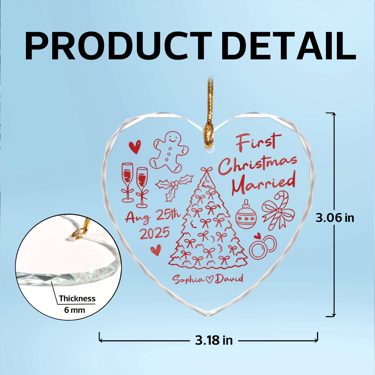First Christmas Married Doodle - Personalized Glass Ornament - Christmas Gift For Him, For Her, For Couple