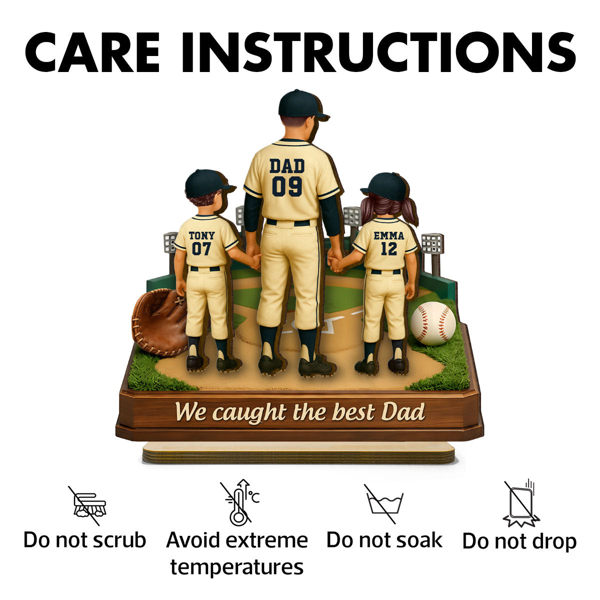 We Caught The Best Dad Baseball - Personalized 2-Layered Wooden Plaque - Heartfelt Gift For Dad, Grandpa