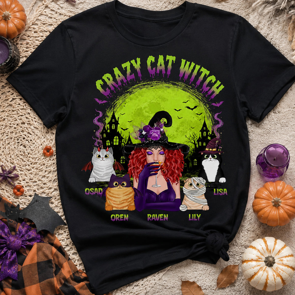 Crazy Cat Witch - Personalized Shirt - Halloween Gift for Cat Moms, Cat Lovers