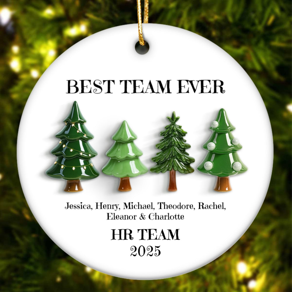 Best Team Ever Christmas Tree Line 3D Effect - Personalized Ceramic Ornament - Gift For Colleagues, Coworkers