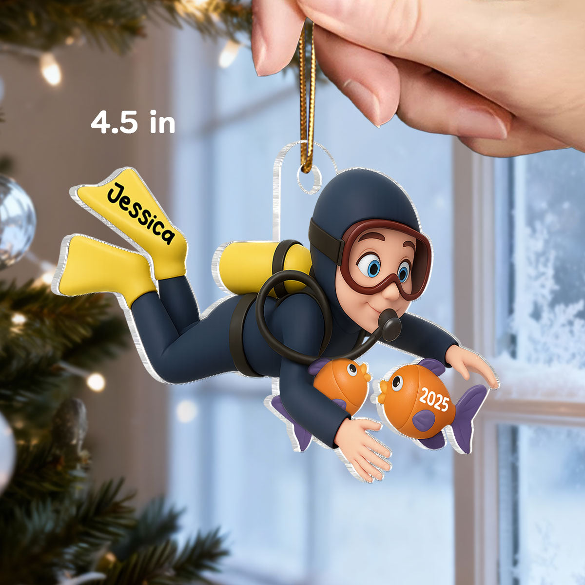 Christmas Boy Girl Man Woman Scuba Diving - Personalized Acrylic Ornament - Gift For Scuba Diver, Grandson, Granddaughter