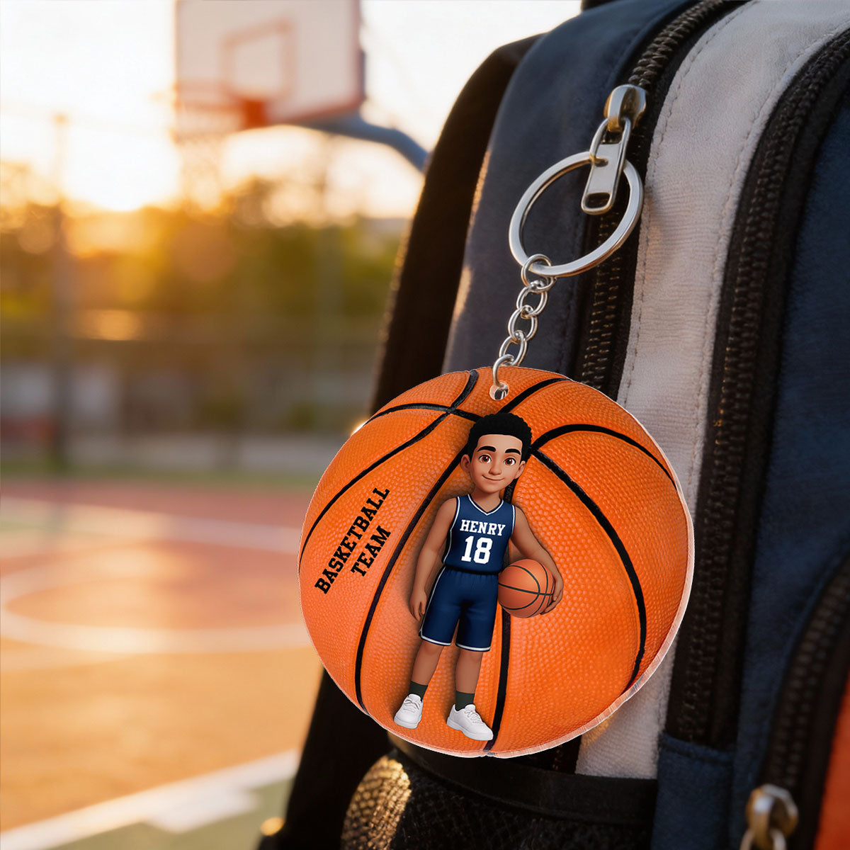 Basketball Boy & Girl 3D Effect - Personalized Acrylic Keychain - Custom Keyrings, Name Tags