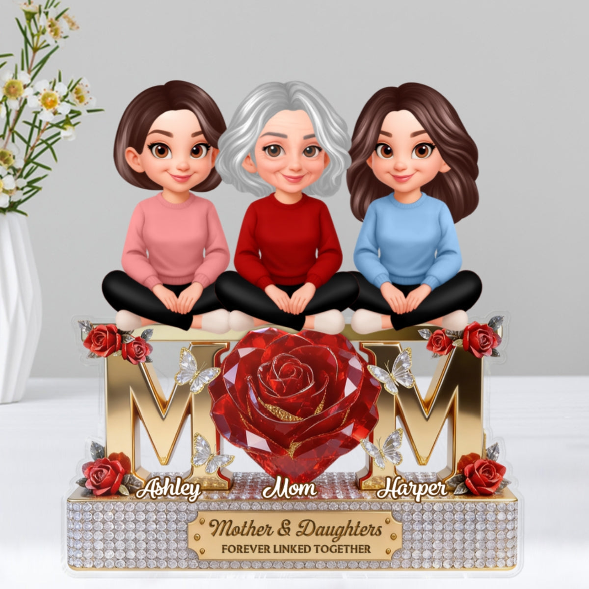 Beautiful Roses MOM And Daughters Sons - Personalized Acrylic Block Plaque - Gift For Mom