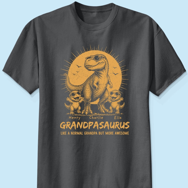 Retro Yellow Vintage Grandpasaurus - Personalized Shirt - Funny Father's Day Gift For Dad, Husband