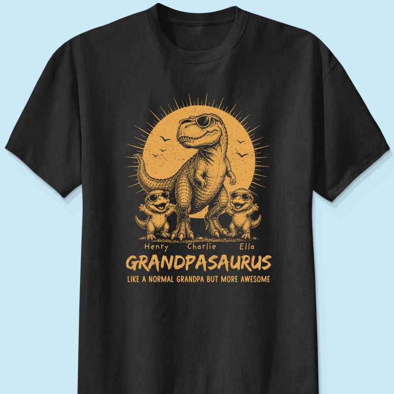 Retro Yellow Vintage Grandpasaurus - Personalized Shirt - Funny Father's Day Gift For Dad, Husband