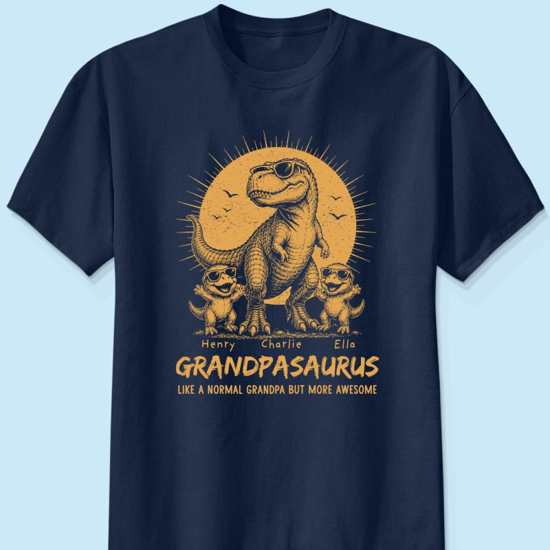 Retro Yellow Vintage Grandpasaurus - Personalized Shirt - Funny Father's Day Gift For Dad, Husband
