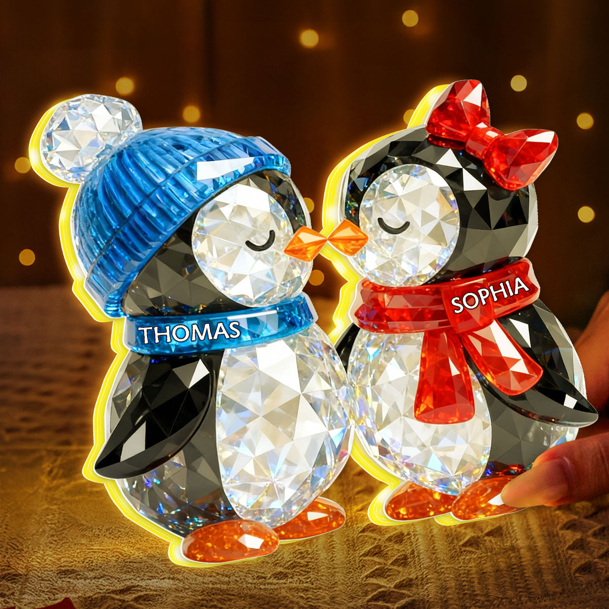 Penguin Couple Eternal Love - Personalized Light Box - Gift for Him, Gift for Her