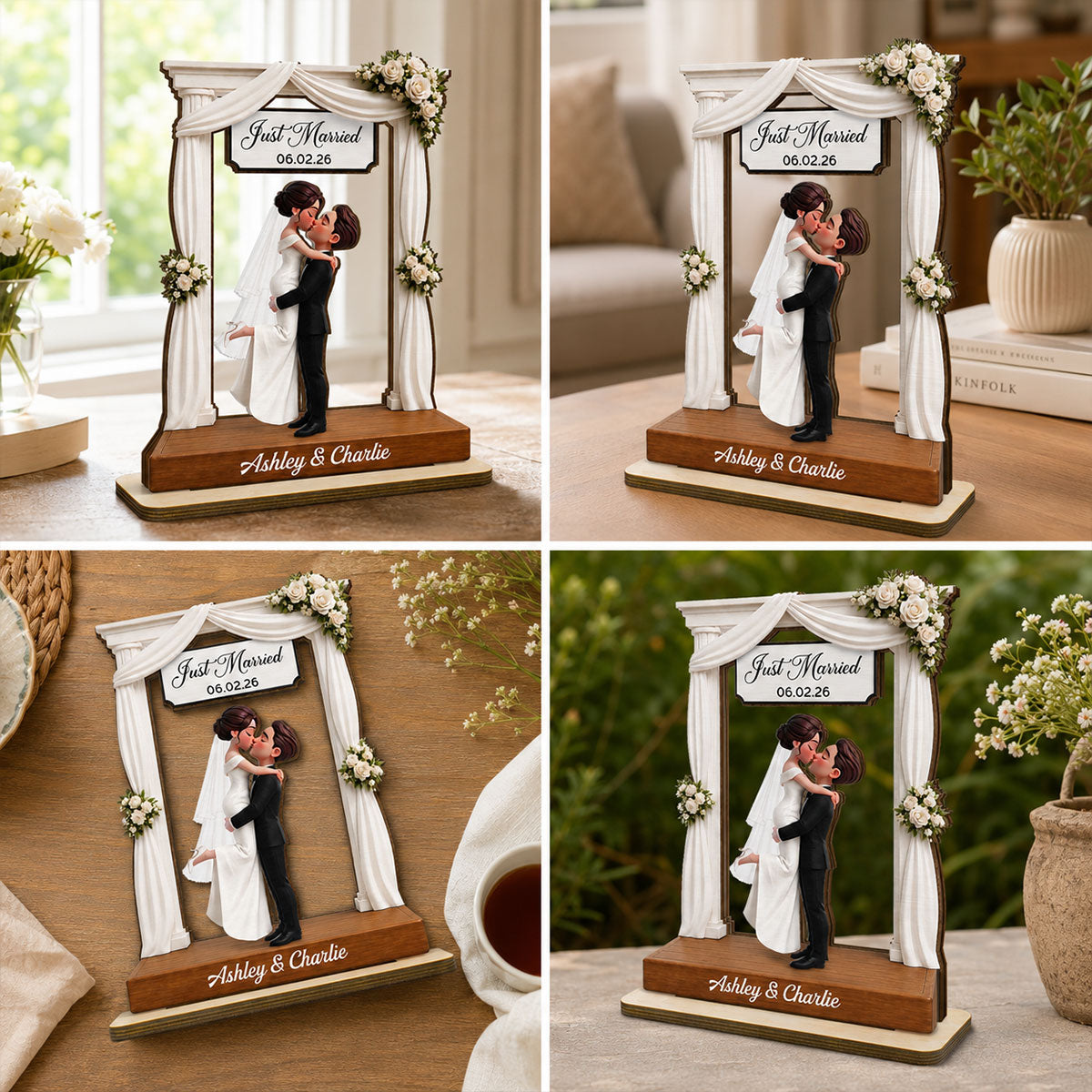 Wedding Couple 2D Flat - Personalized Wooden Plaque - Wedding Gift Anniversary Gift Newlywed Gift