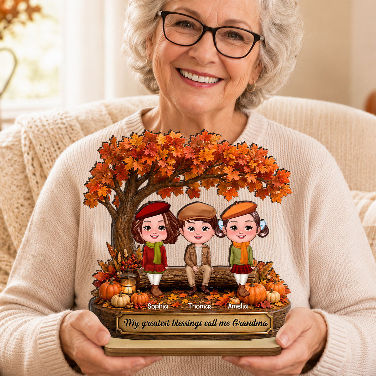 My Greatest Blessings Call Me Grandma - Personalized 2-Layered Wooden Plaque - Fall Season Gift, Gift For Grandma