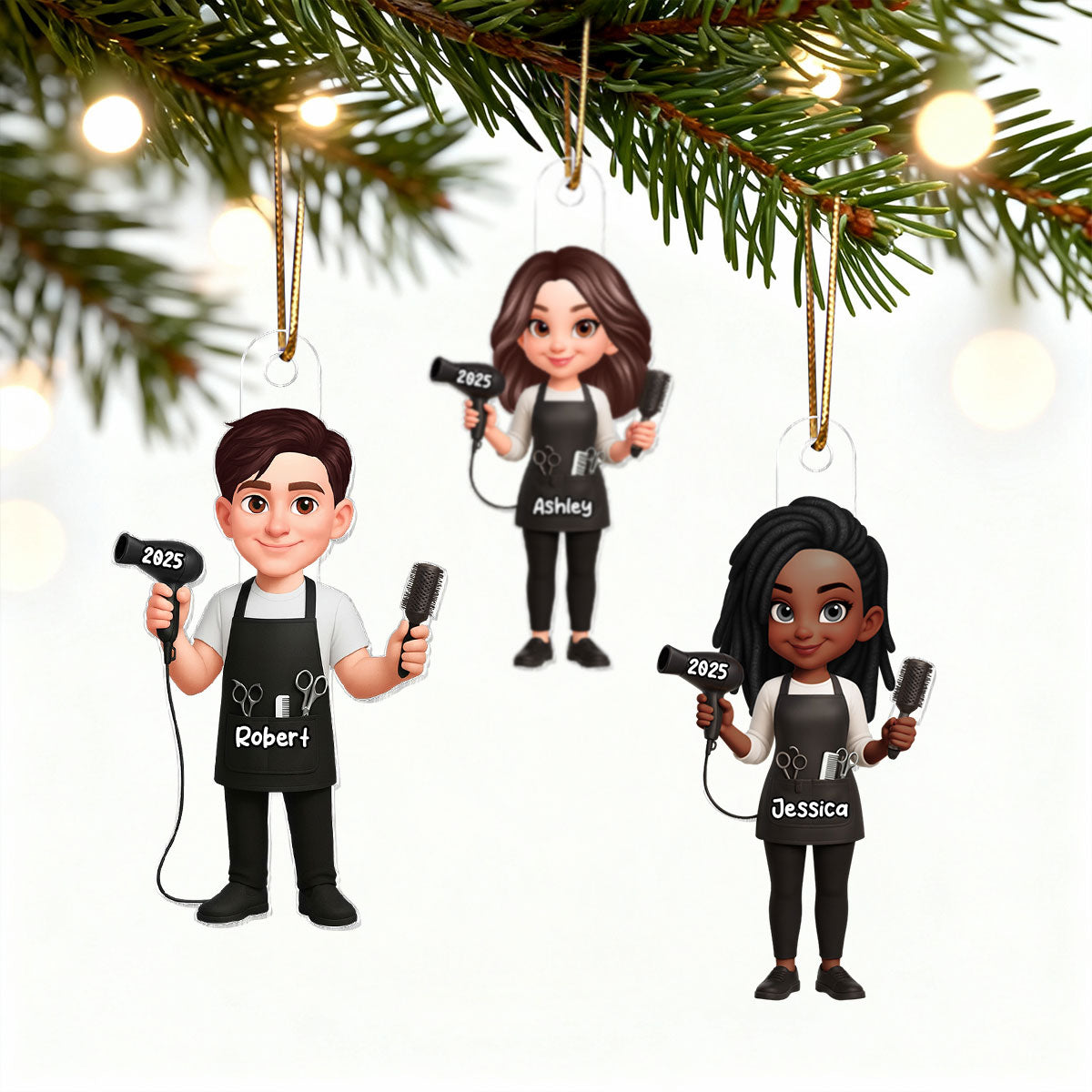 3D Effect Christmas Hairdresser Man Woman - Personalized Acrylic Ornament - Gift For Hairdressers