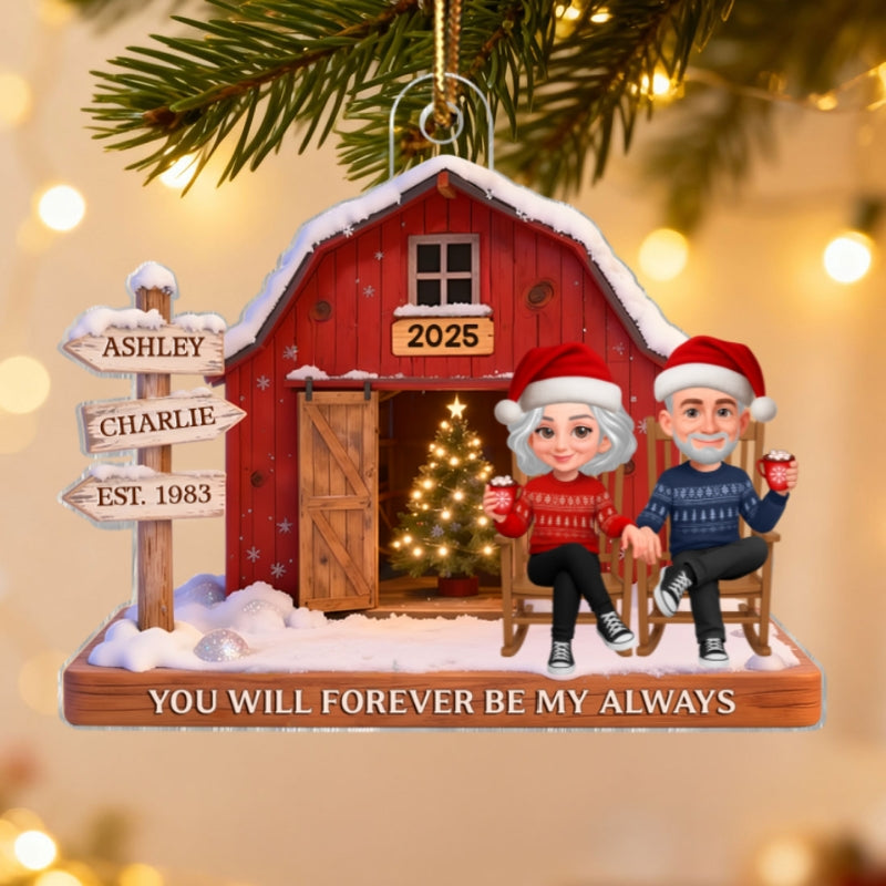 3D Effect Nostalgia Barn House Eternal Love Couple Sign Posts - Personalized Acrylic Ornament - Gift For Couple, For Him, For Her, Farmhouse Decor