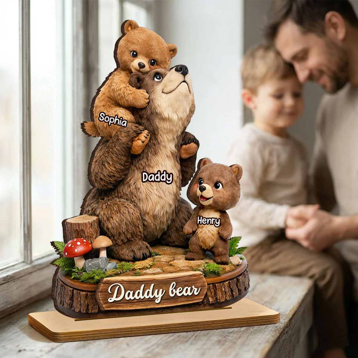 Papa Bear Grandpa Bear - Personalized 2-Layered Wooden Plaque - Heartfelt Gift for Dad, Grandpa