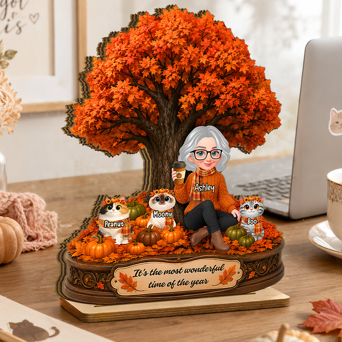 It's The Most Wonderful Time Of The Year Cats - Personalized 2-Layered Wooden Plaque - Fall Season Decor Gift, Gift For Cat Lovers