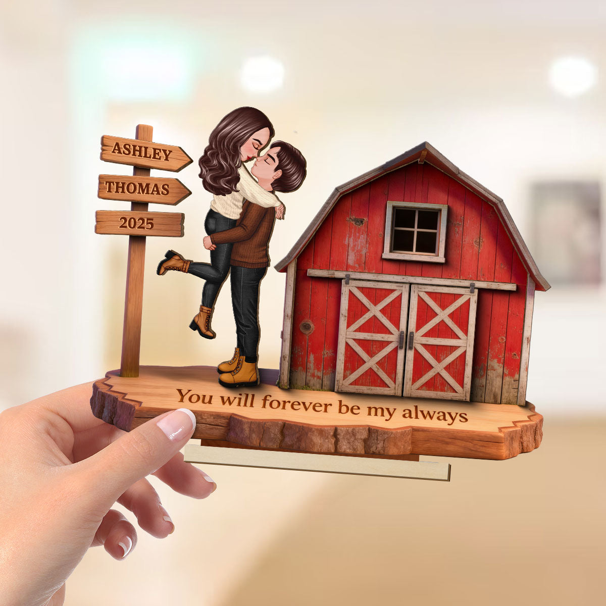 Nostalgia Barn House Eternal Love Couple Sign Posts - Personalized 2-Layer Wooden Plaque - Gift For Couple, For Him, For Her, Farmhouse Decor