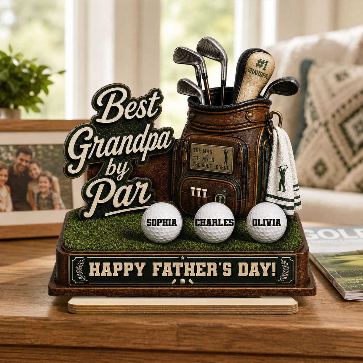 Best Grandpa By Par Custom Kid Name - Personalized 2-Layered Wooden Plaque -  Gift For Golf Grandpa, Dad, Husband