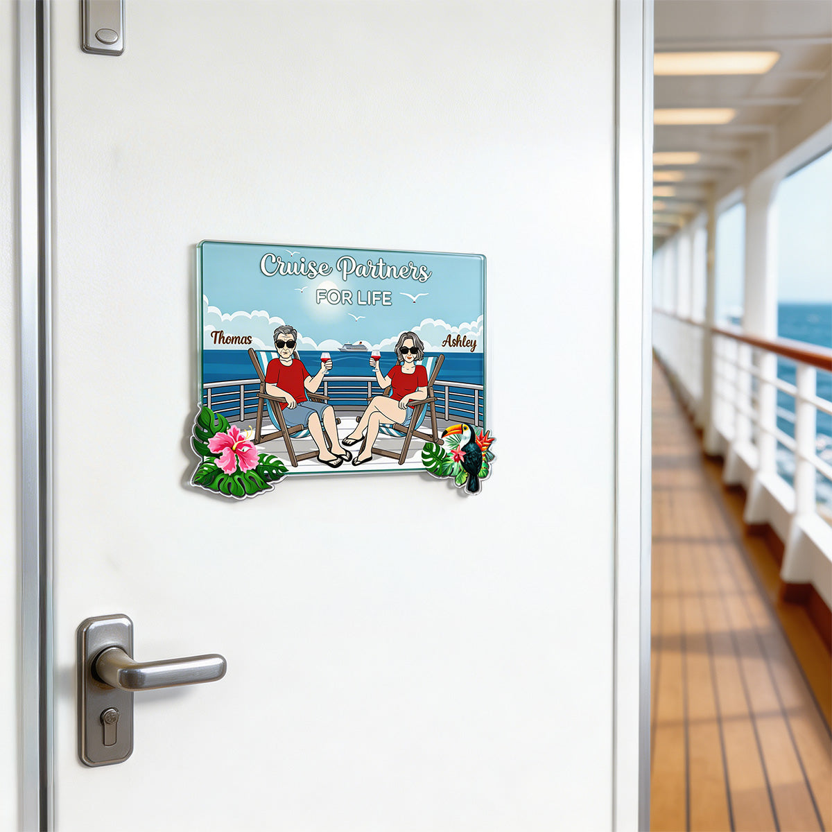 We're In Cruise Mode Old Couple Sitting Cruise Deck - Personalized Cruise Cabin Door Magnet
