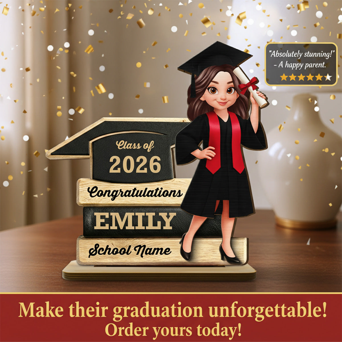 Congratulations Class Of 2026 2027 Senior 2D Flat - Personalized 2-Layered Wooden Plaque - Graduation Gift For Graduates, Daughter, Son
