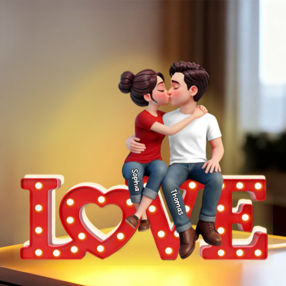 Forever LOVE Couple Sitting Kissing - Personalized Light Box - Valentine's Day Gift For Couple, For Him, For Her