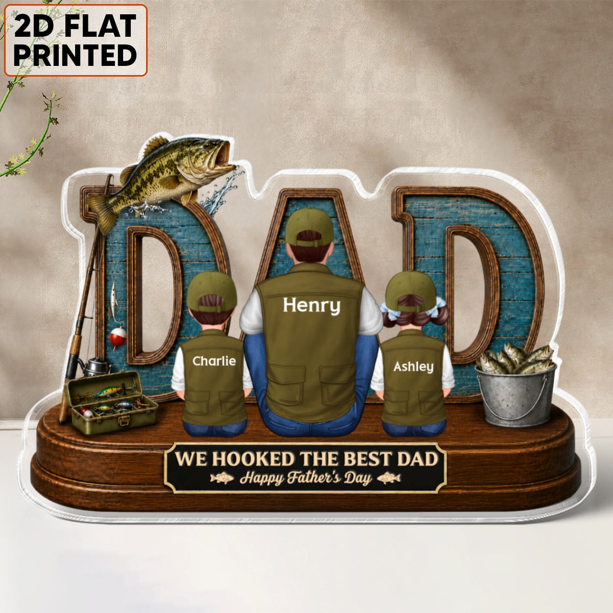 Fishing Dad And Kids We Hooked The Best Dad - Personalized Acrylic Block Plaque -  Gift For Dad, Husband