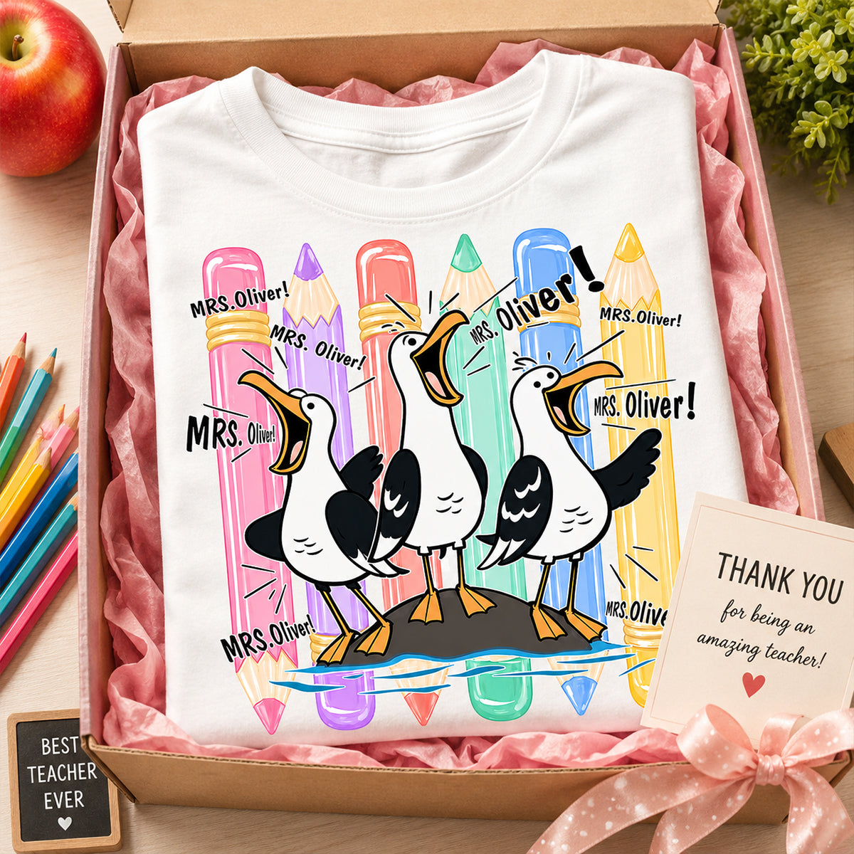 Funny Seagull Teacher - Personalized Shirt - Back to School Shirt for Teachers