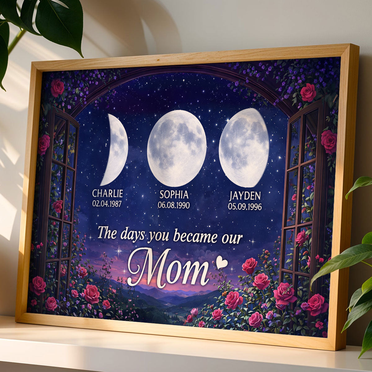 From The Window The Day You Became Mom Grandma Custom Birth Moon Phase - Personalized Poster - Mother's Day Gift For Mom, Grandma