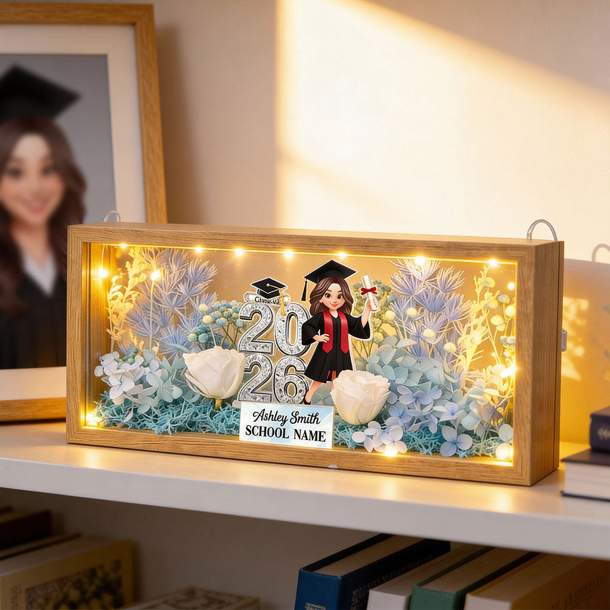Class Of 2026 2027 Senior - Personalized DIY Flower Shadow Box LED Night Light - Graduation Gift For Graduates, Daughter