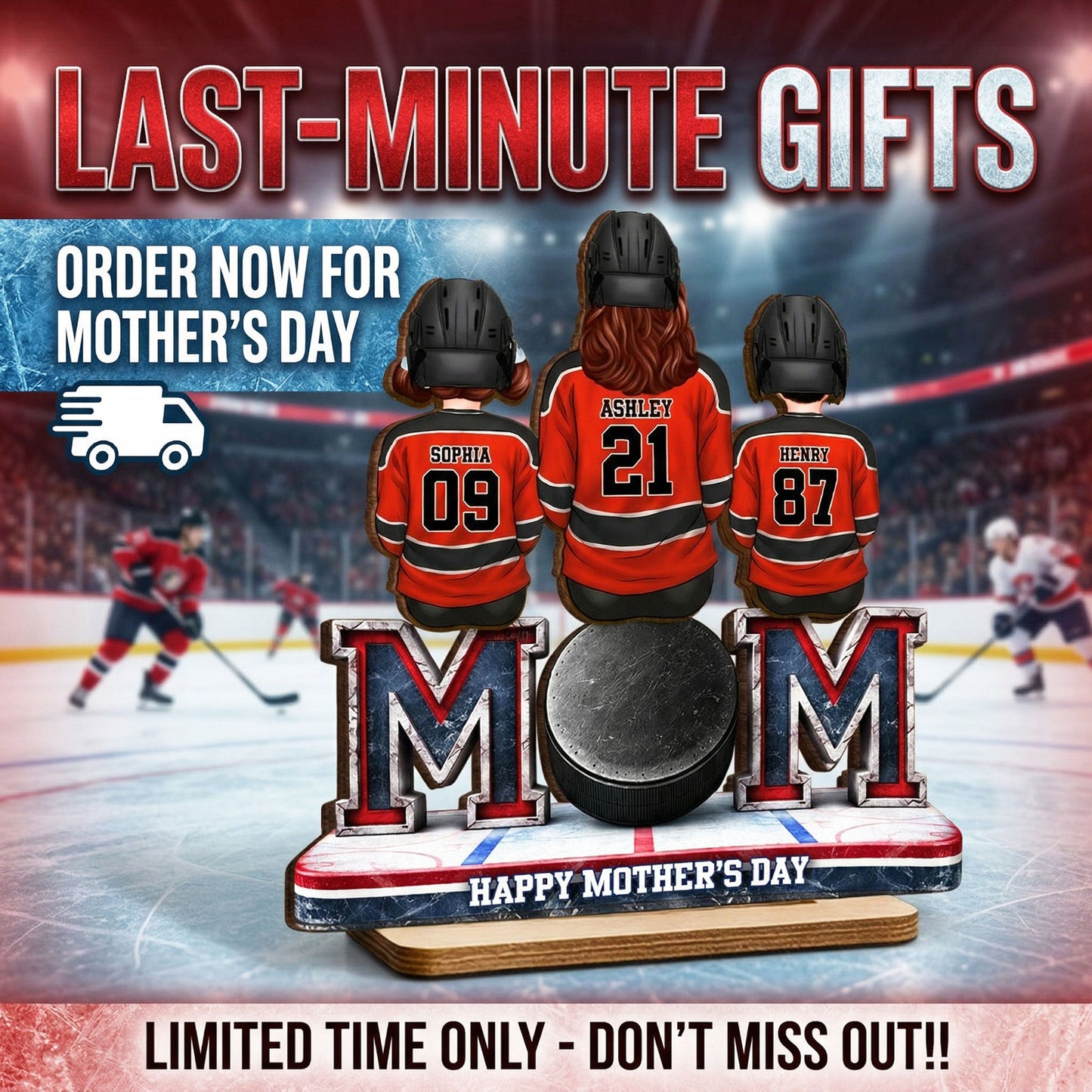 Hockey Mom And Kids Sitting Together - Personalized 2-Layered Wooden Plaque - Mother's Day Gift For Hockey Mom