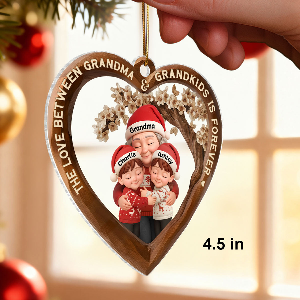 The Love Between Grandma & Grandkids is Forever - Personalized Acrylic Ornament - Christmas Gift for Grandma, Granddaughter, Grandson