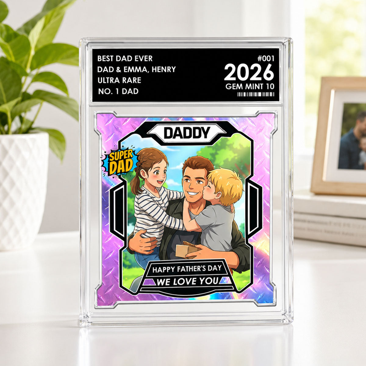Dad Of The Year Trading Card Cartoon Style - Personalized Acrylic Block Plaque -  Gift For Dad, Husband