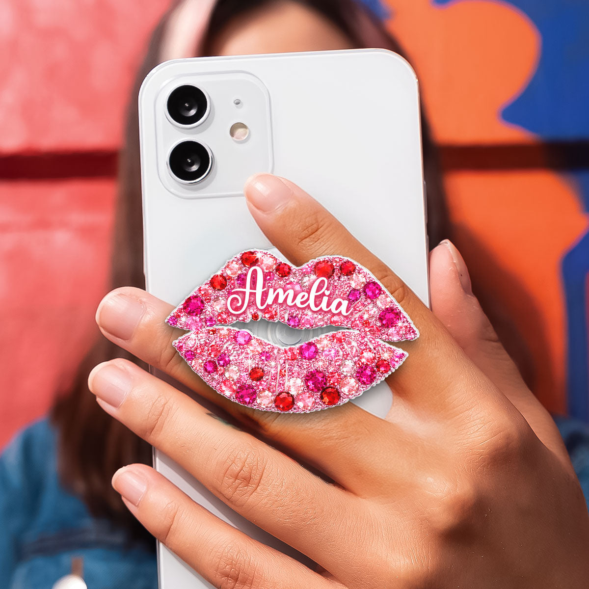 3D Effect Kiss Valentine - Personalized Acrylic Magnetic Phone Grip - Anniversary, Valentine's Day Gift, Gift For Her