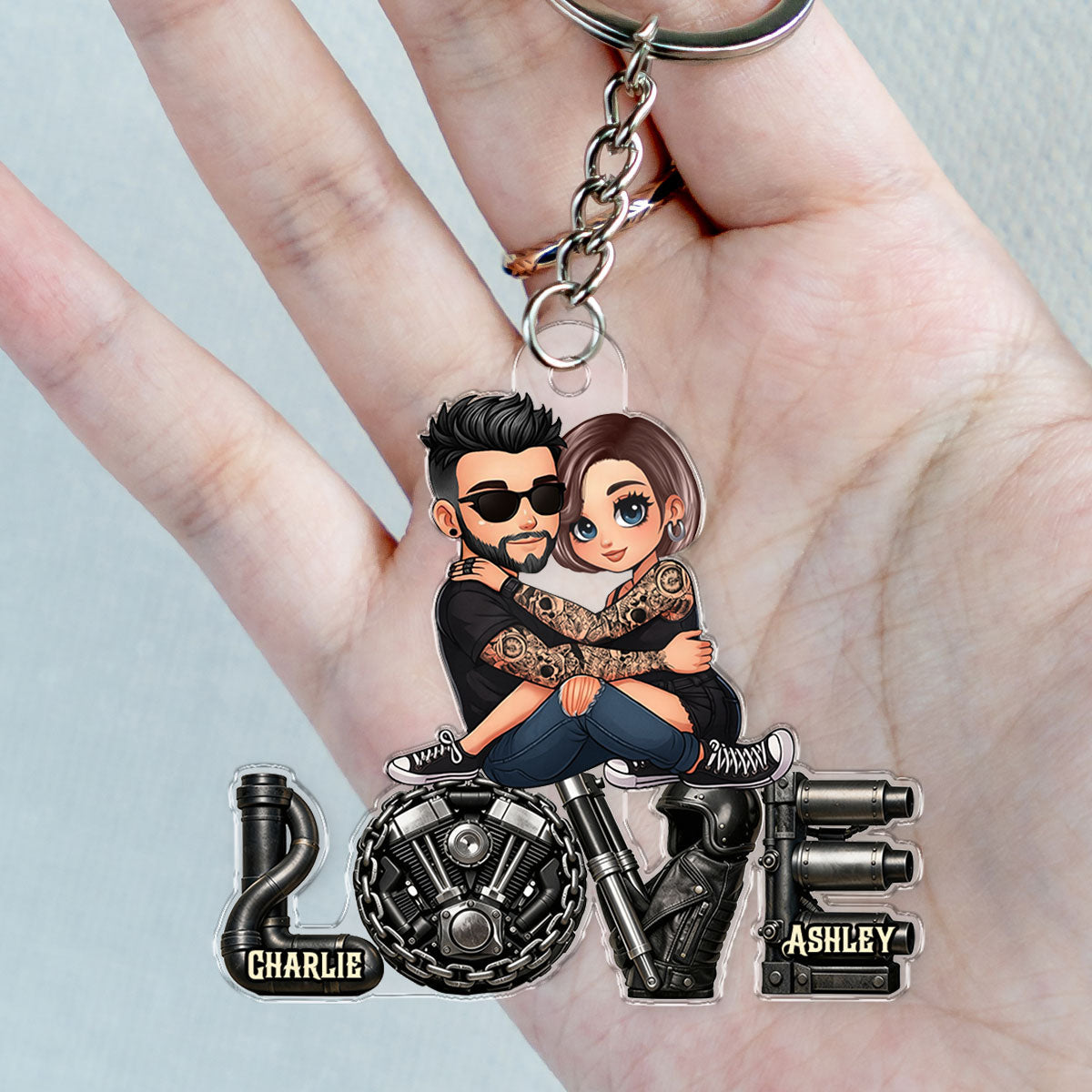Biker Couple Together - Personalized Acrylic Keychain - Gift For Bikers, Gift For Him, For Her