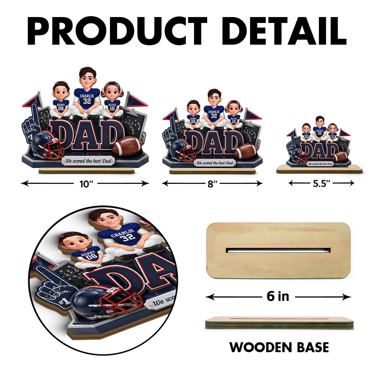 American Football We Scored The Best Dad - Personalized 2-Layered Wooden Plaque - Heartfelt Gift For Football Dad, Gift For Husband