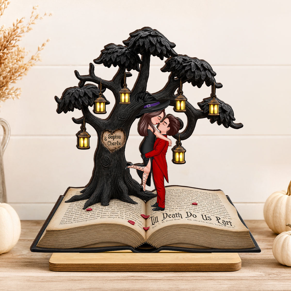Spooky Love Story Couple - Personalized 2-Layered Wooden Plaque - Halloween Decor Gift, Gift For Couple
