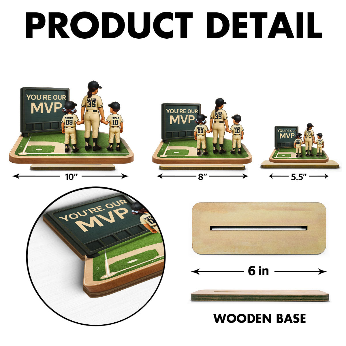 Our MVP Baseball Mom - Personalized 2-Layered Wooden Plaque - Sentimental Keepsake, Mother's Day Gift for Mom, Wife