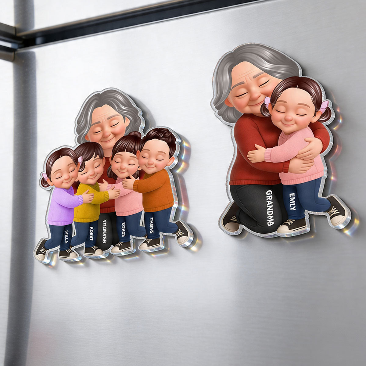 Grandma Grandkids Hugging - Personalized Acrylic Fridge Magnet - Mother's Day Gift For Grandma, Mom