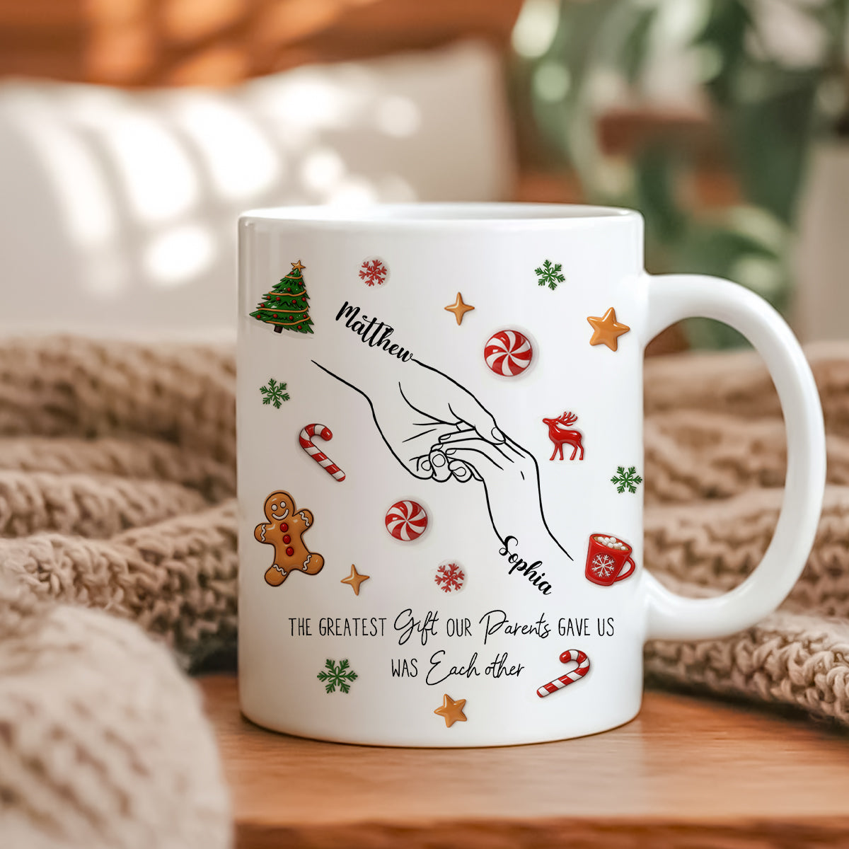 Brothers And Sisters Hands Line Art - Personalized Mug - Christmas Gift For Brother, For Sister