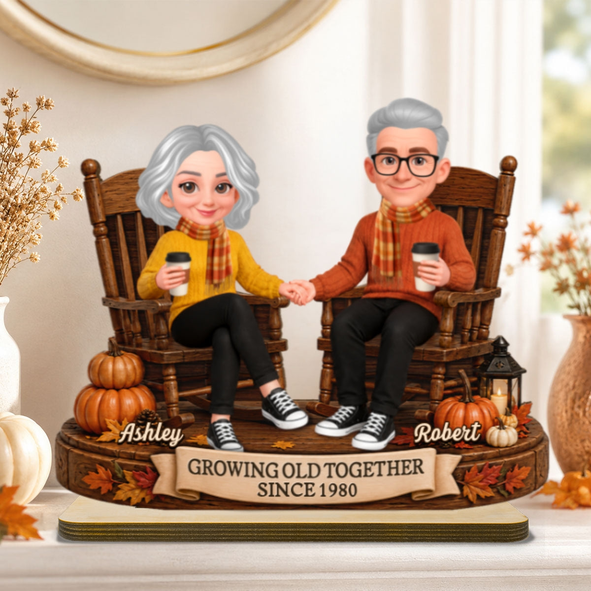 Fall Season Couple Growing Old Together - Personalized 2-Layered Wooden Plaque - Fall Decor For Couple