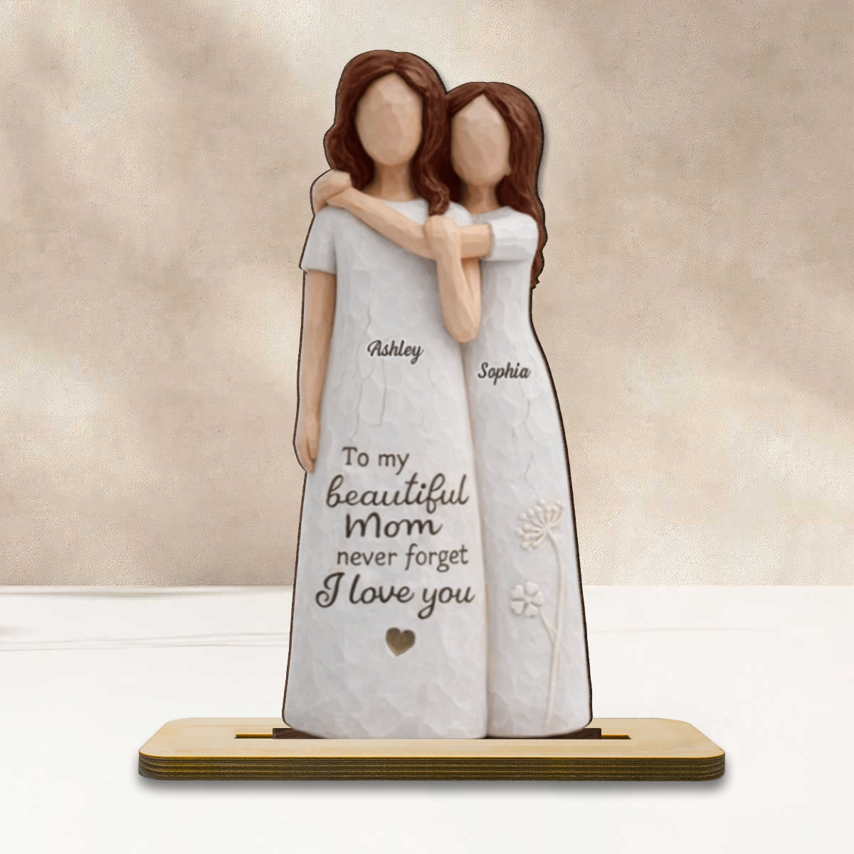 To My Beautiful Mom Never Forget I Love You - Personalized 2-Layered Wooden Plaque - Mother's Day Gift for Mom