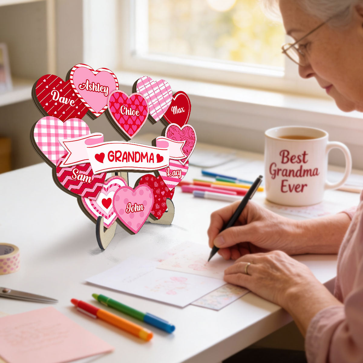 Grandma's Sweethearts Coquette Valentine's Day - Personalized 2-Layer Wooden Plaque - Home Decor Gift For Grandma
