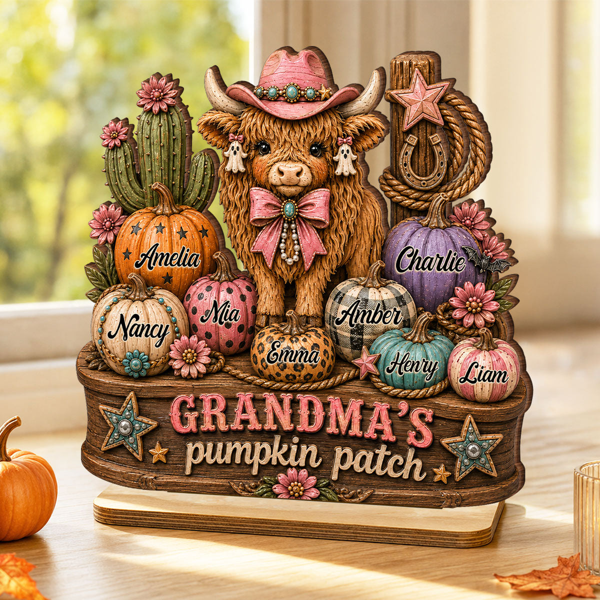 Grandma's Pumpkin Patch Western Vibe - Personalized 2-Layered Wooden Plaque - Cozy Fall Decor for Grandma