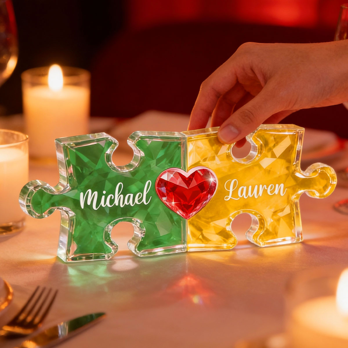 Couple Puzzles Name Sign for Valentines - Personalized Acrylic Block Plaque - Sentimental Gift for Him, for Her