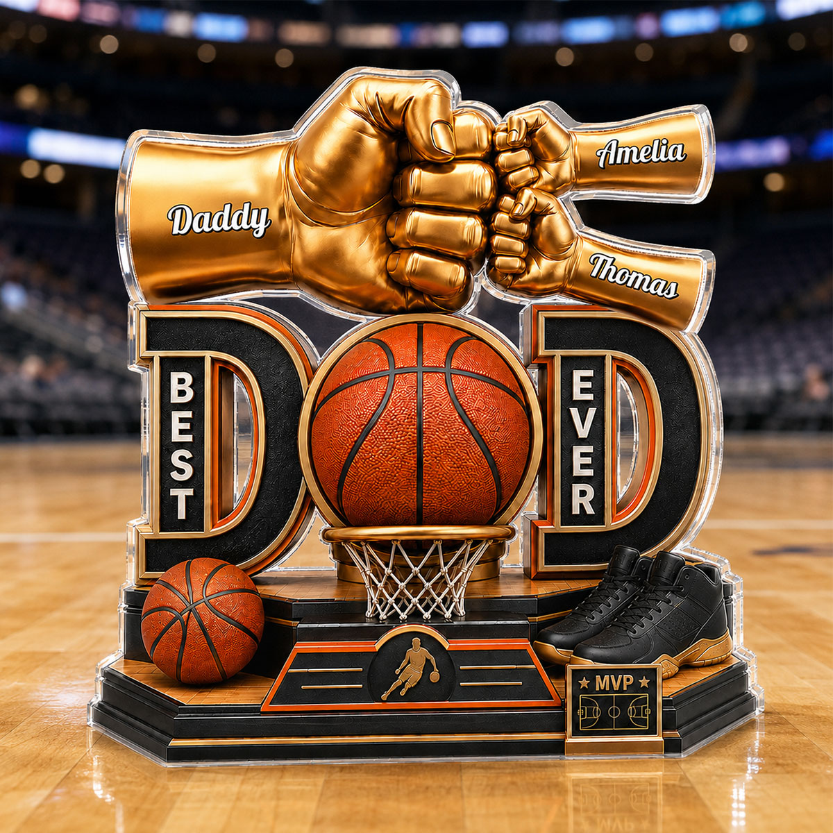 Basketball Dad & Kids Fist Bump - Personalized Acrylic Block Plaque -  Gift For Dad, Husband