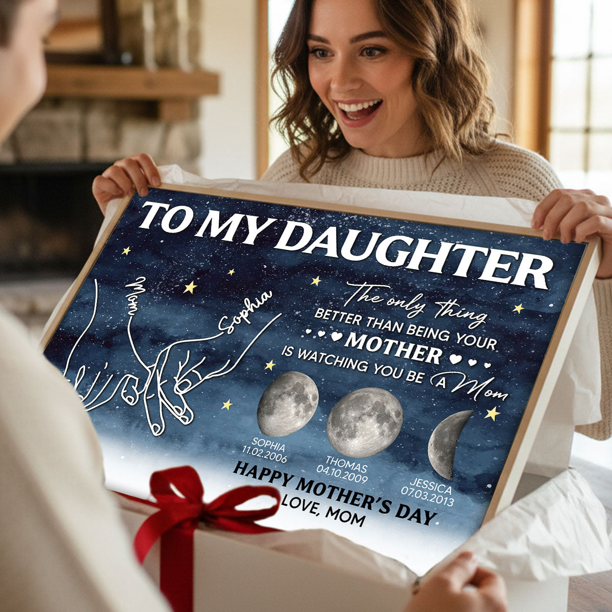 To My Daughter Mom And Daughter Custom Birthdate Moon Phase - Personalized Poster - Mother's Day Gift For Daughter