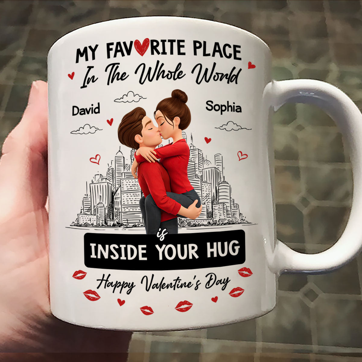 My Favorite Place in the Whole World is Inside Your Hug - Personalized Mug - Sentimental Couple Gift for Him