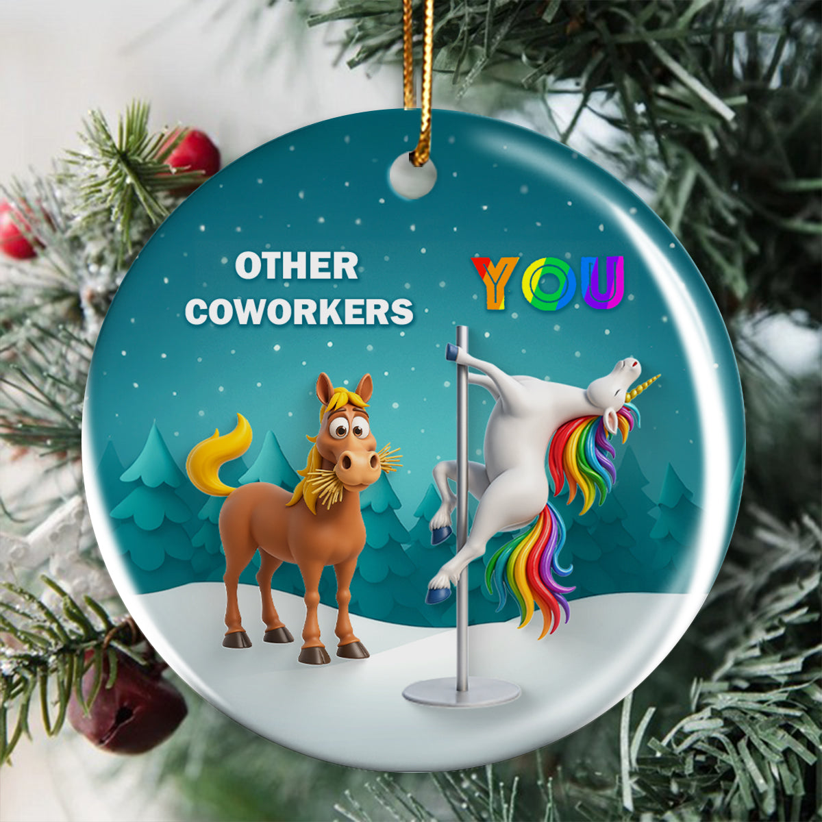 Funny Unicorn Coworker - Personalized Ceramic Ornament - Christmas Gift for Coworker, White Elephant